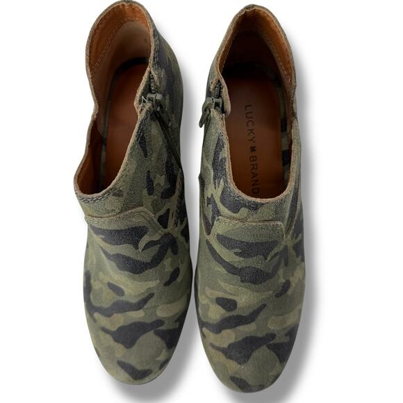 Luxky Brand Green Camo Wedge Bootie Size 8.5 Camoflauge Leather Block Ankle boot - Picture 4 of 8